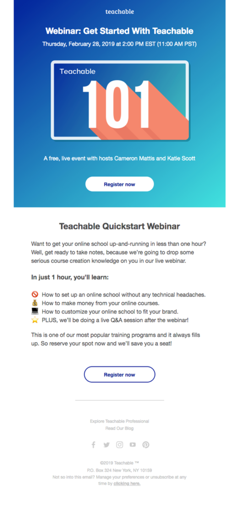 Teachable email featured in Really Good Emails
