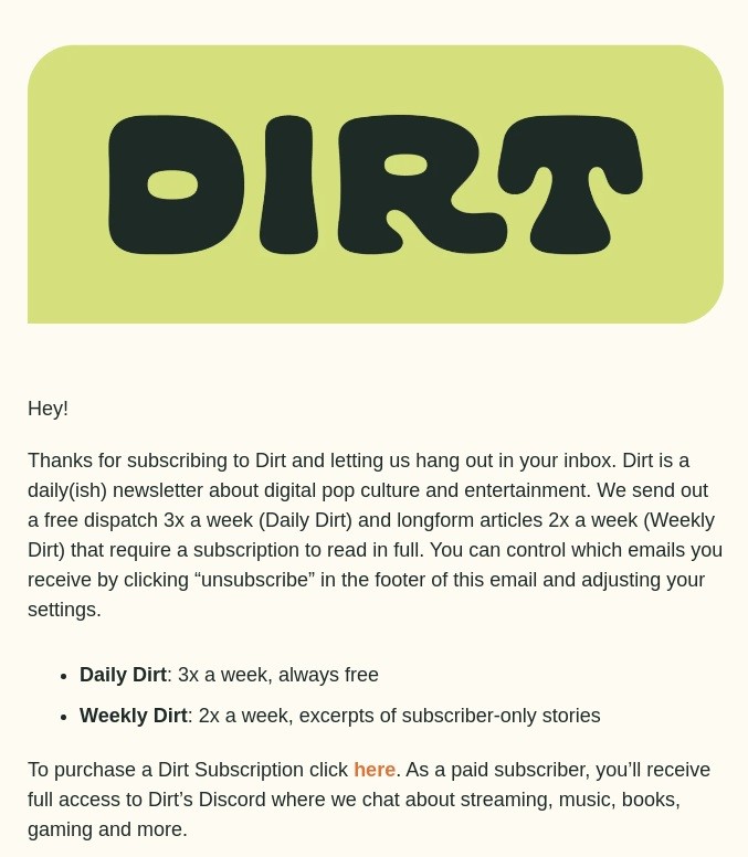 newsletter from Dirt